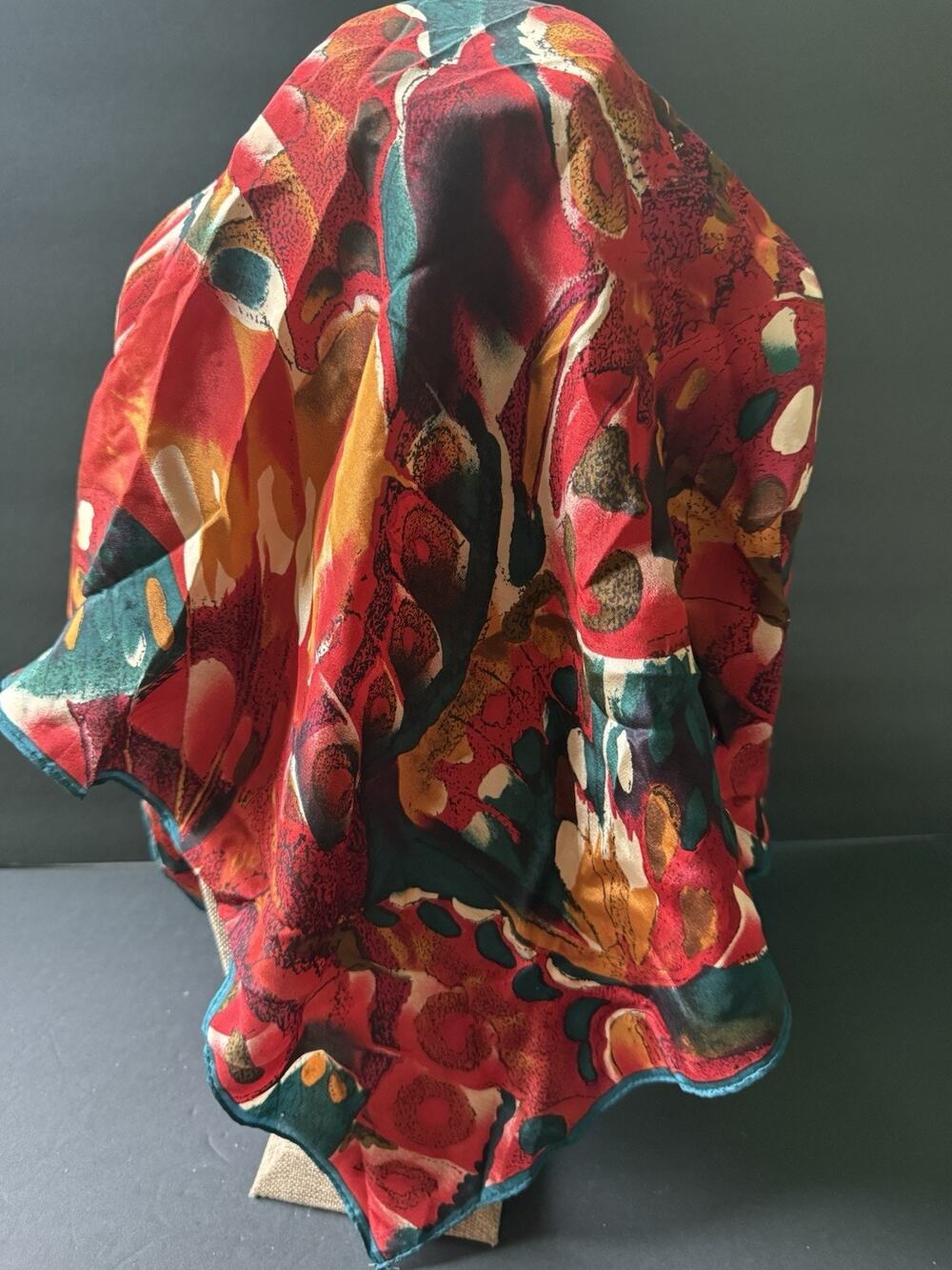 Vintage Silk Abstract Scarf Colorful Rolled Hem Art To Wear Artsy Modernist
